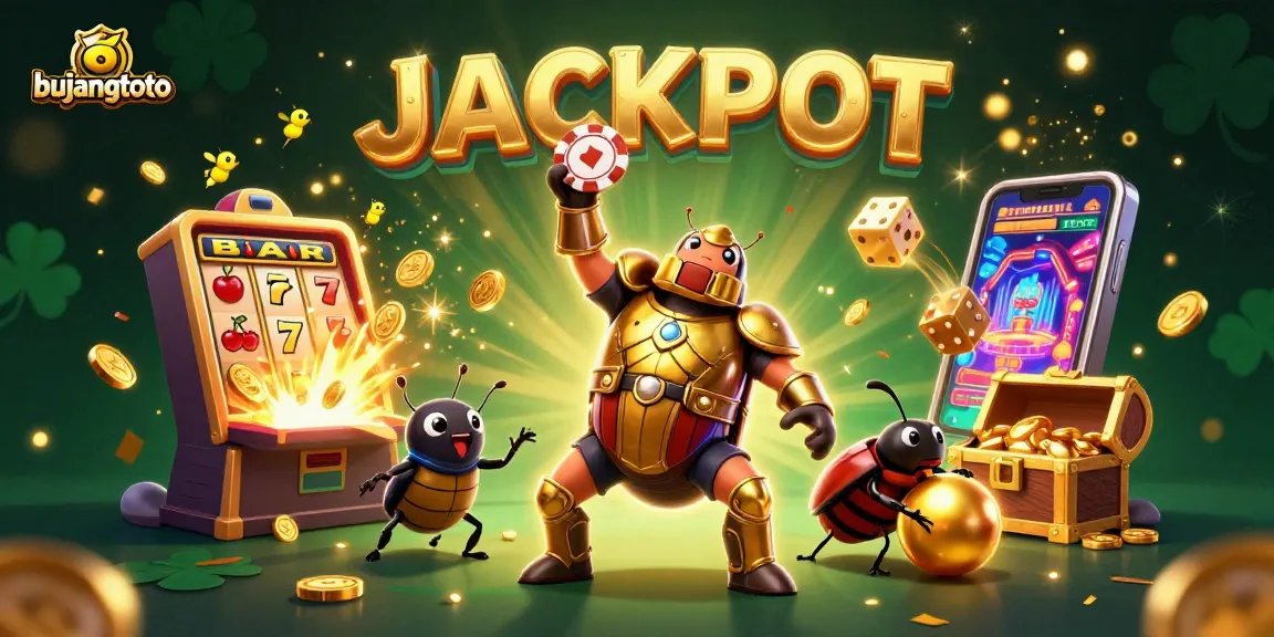 Menangkan jackpot di bujangtoto dengan gambar ikonik bug dan mesin slot penuh hadiah.