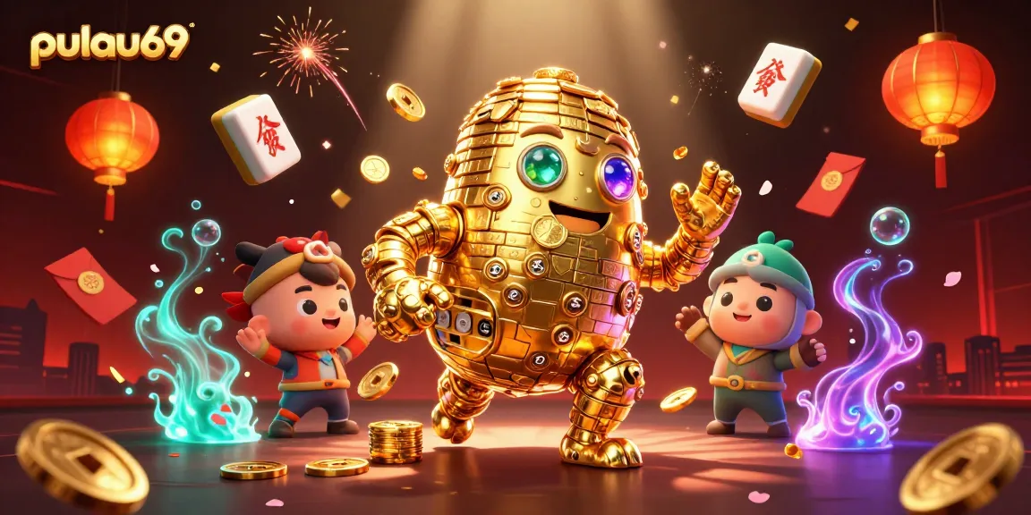 Experience the thrill of pulau69 with golden golem and festive casino elements in vibrant action.